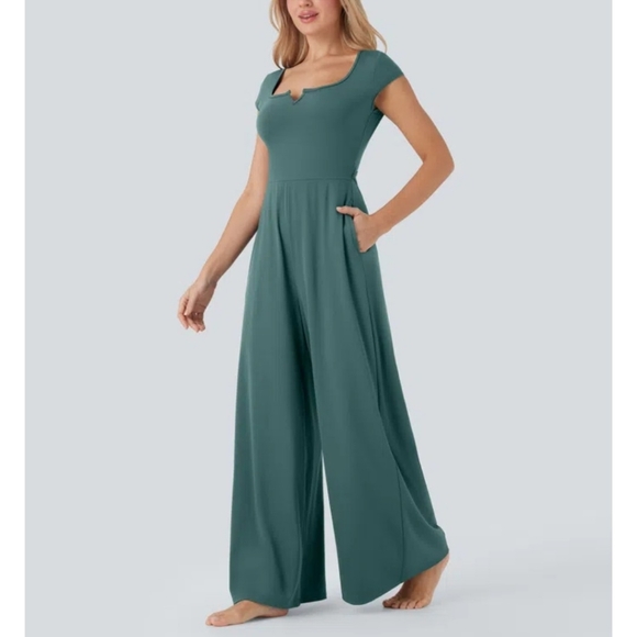 NWT Halara Short Sleeve Wide Leg Cool Touch Jumpsuit with Pockets Easy Peezy - Picture 10 of 12